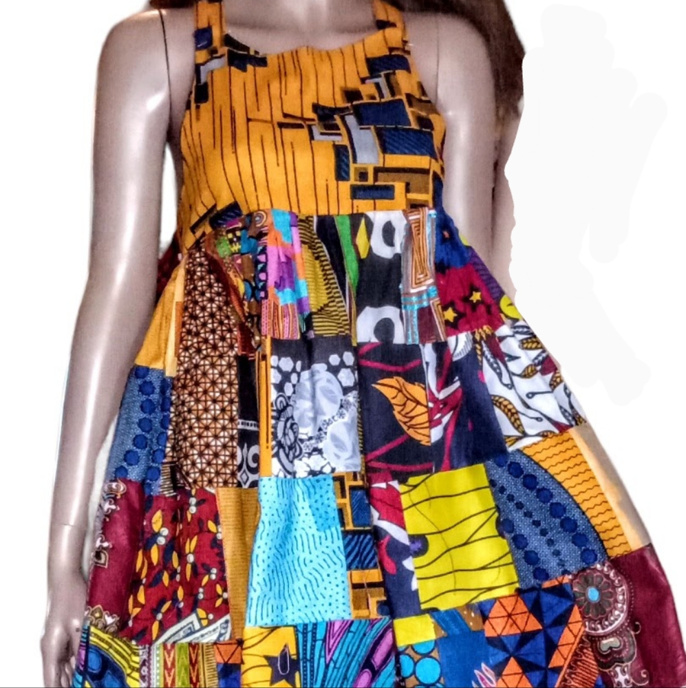 Patch print ethnic mini dress